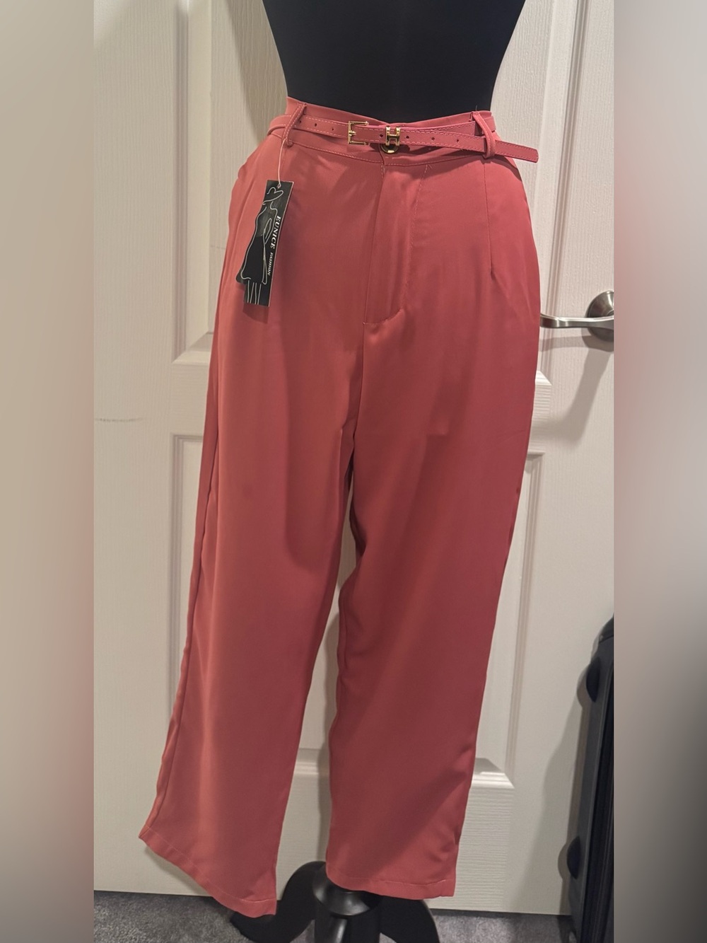 High-Rise Wide Leg Pants in Dusty Rose with belt